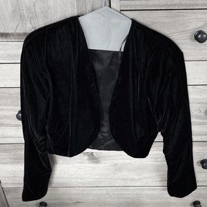 Cropped Black Velvet Evening Shrug Jacket long sleeves